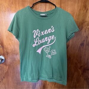 American Eagle Outfitters Green Tee with Pink Print